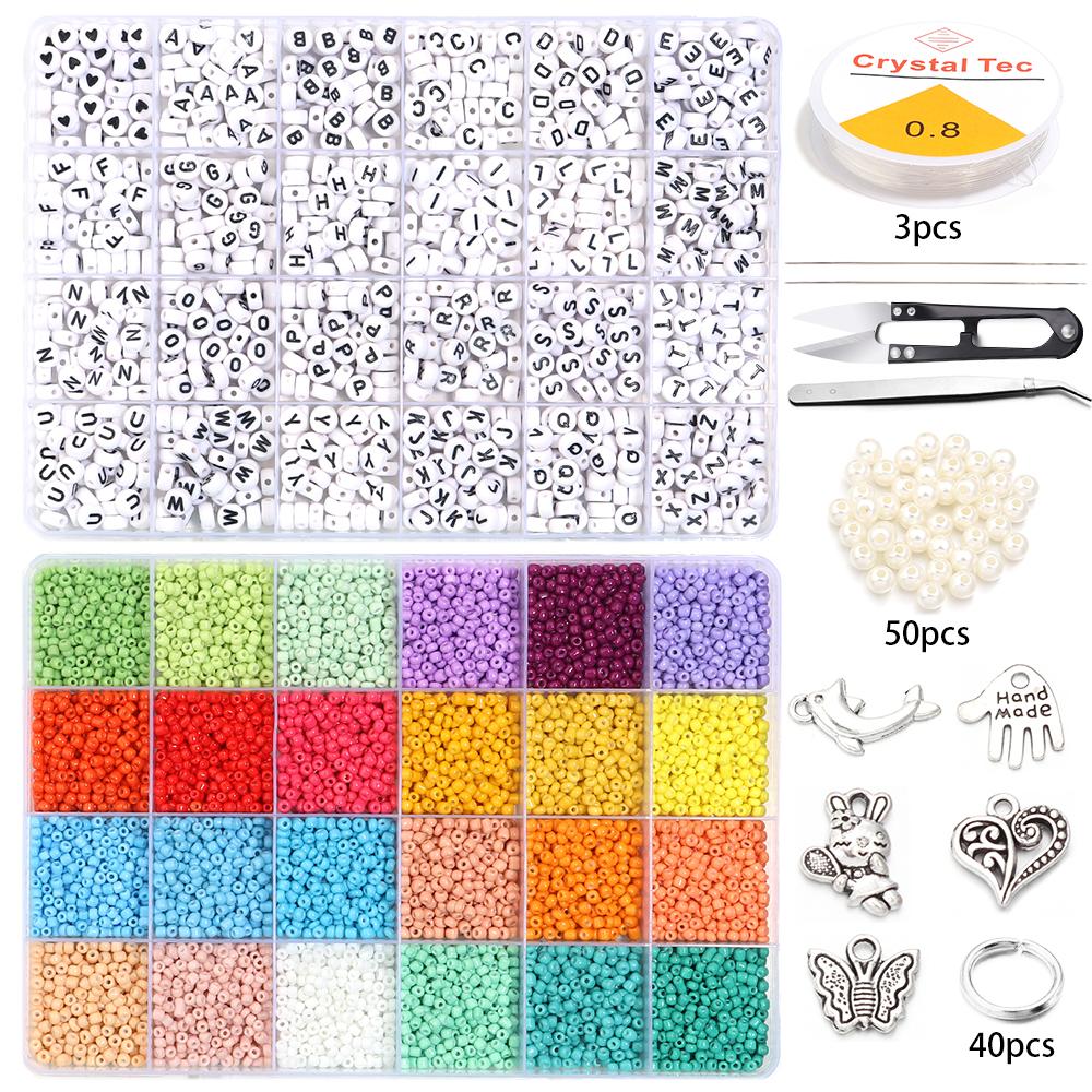 28/48 Grids Glass Beads Seed Beads Polymer Clay Beads Loose Spacer Beads Jewelry Making Kits DIY Necklace Bracelet Beads Kit