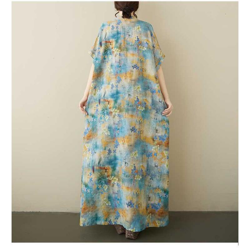 Short Sleeved Linen Cotton Dress, Women's Plus Size Casual Dress