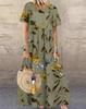 Plus Size Summer Loose Long Sleeve Round Neck Floral Print Casual Women's Holiday Beach Dress Vintage Style Maxi Dress