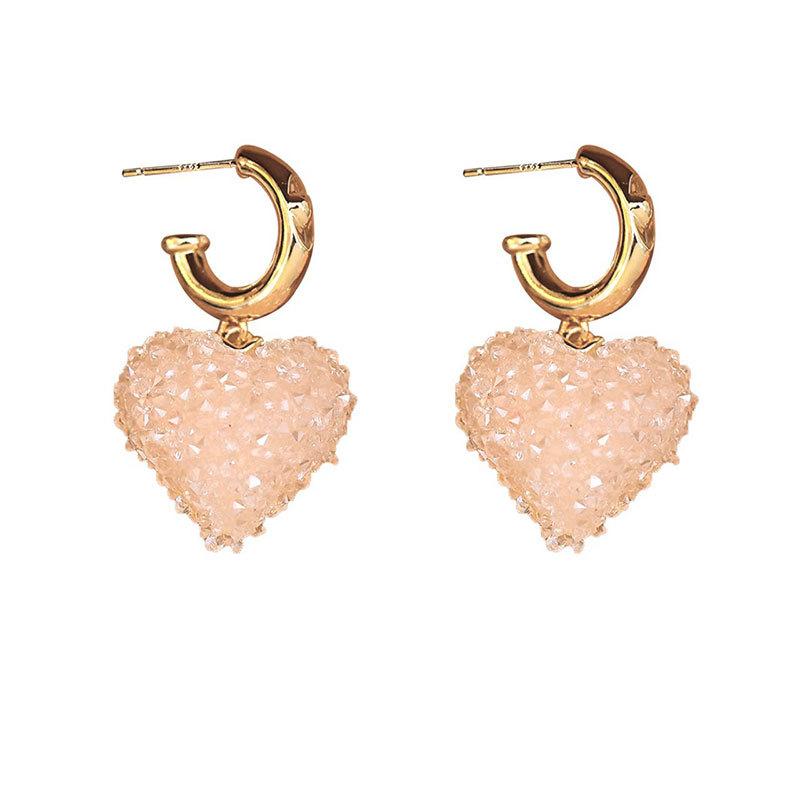 Full Diamond Crystal Love Pendant Earrings Pink Love Earrings Sweet And Gentle Ear Hanging Light Luxury Fashion Earrings