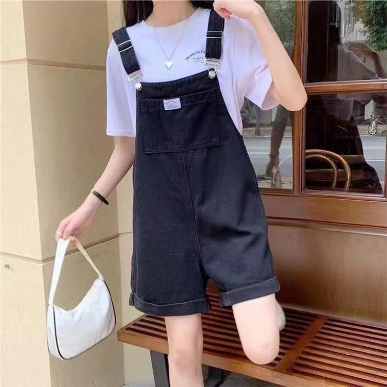 Women's Korean-Style Loose Denim Overalls - Slimming, Casual Wide-Leg Shorts 2025 Summer Collection