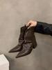 Fashion Vintage Women Western Cowgirl Boots Fashion Designer Elegant Pointed Trouser Boots Thick Heel Women's Modern Short Pants Booties