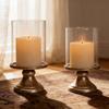 Conjunto de Castiçais à Prova de Vento para Mesa com Cúpula de Vidro Transparente e Bases em Tom Bronze para Centro de Mesa de Casamento, Decoração de Entrada para Casa
