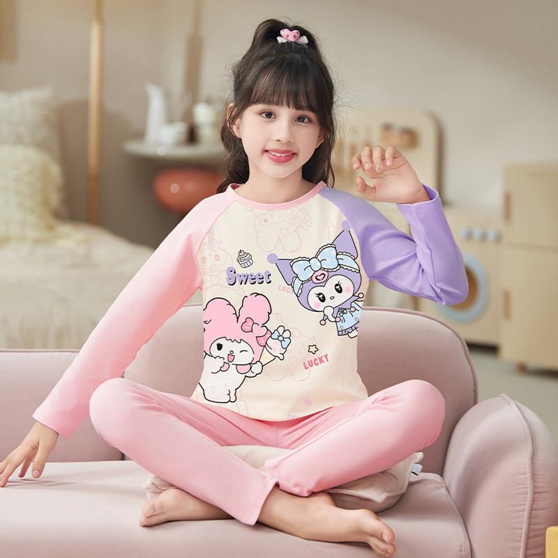 Girls Winter Pajama Set Cotton Long Sleeve Sleepwear Cartoon Print Home Outfit Ages 8