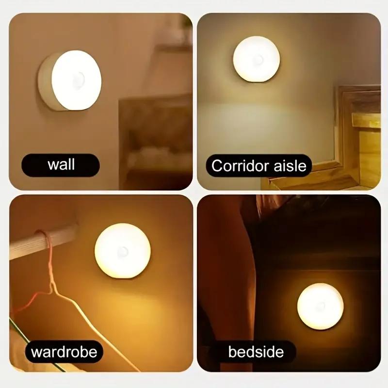 1Pc Motion Sensor Night Light - Wireless Led Detector Lamp For Bedroom, Staircase, Closet, And Room Decor-