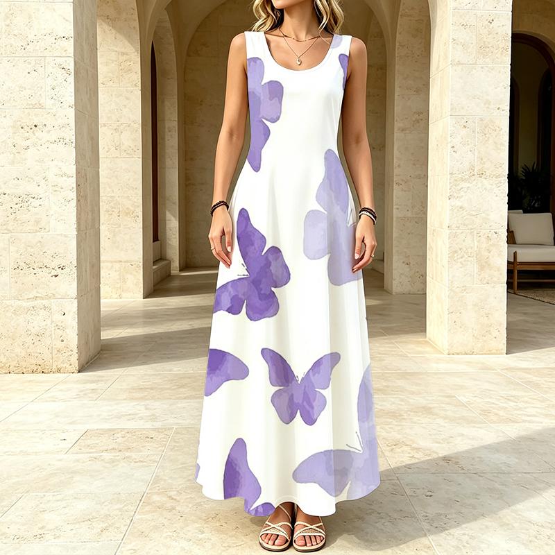 Women's Sleeveless Beach Dress Loose Fit,Comfy Fabric,Fresh Floral Print,Stylish Easy To Match Summer Dress for Casual Daily & Beach Vacation Outfits
