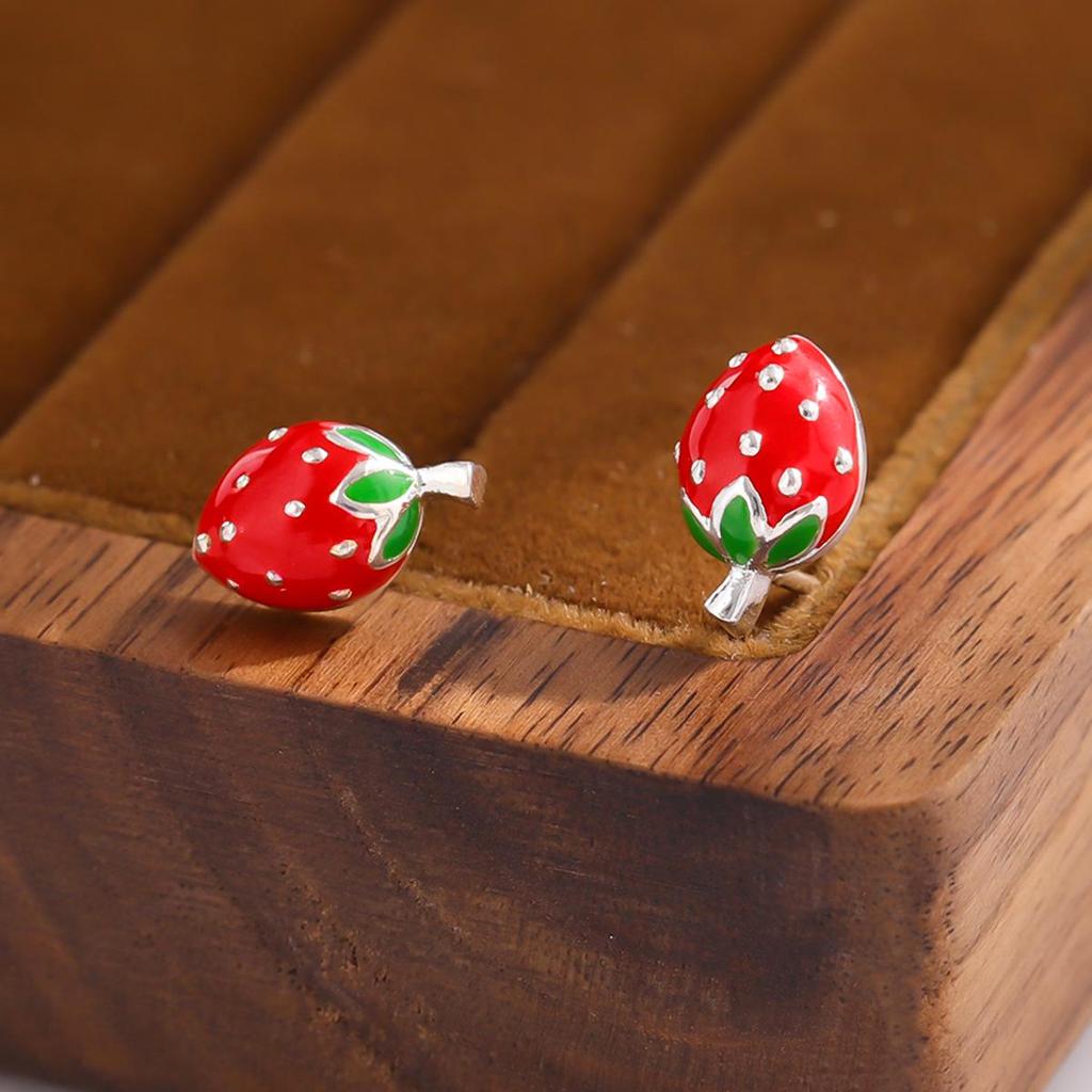 Korean Style Cute Strawberry Drip Oil Stud Earrings for Women