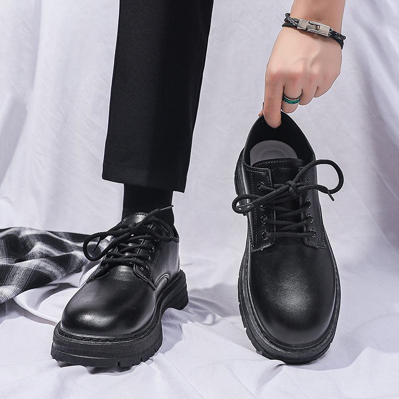 Men's British Style Thick-soled Leather Shoes for Casual and Business Wear, Versatile and Fashionable.