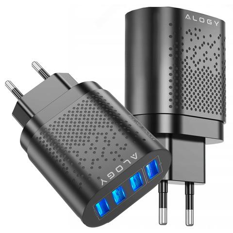 Szybka Ładowarka Sieciowa Alogy 4X Usb Quick Charge 3.0 2.4A Czarna