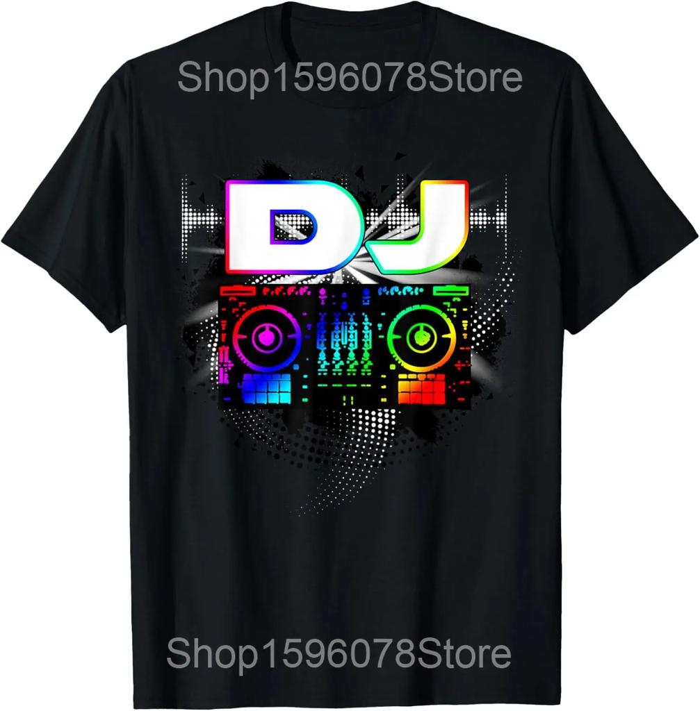 I love DJs Funny Music DJ T Shirts Men Women Pure Cotton Humor Streetwear Tee Shirt Short Sleeve Unisex Loose Clothing