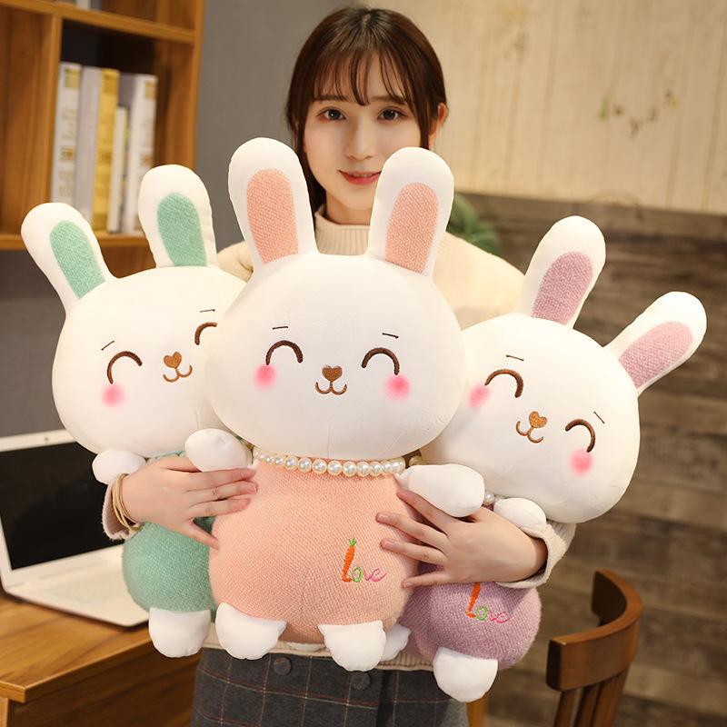 Cute Smiling Pearl Rabbit Plush Toy Soft Stuffed Animal Doll Gift for Baby Girl Birthday Decor