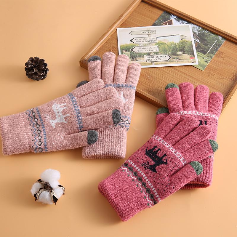 Updated gloves cute deer velvet thickened cold and warm riding