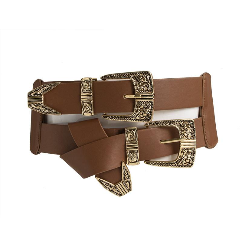 Leather Cowgirl Inspired Waist Cincher With Sculpted Embroidery For Women Fashionable