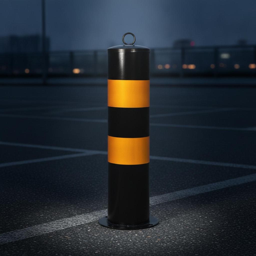 Steel Bollard with Base Plate Permanent Safety Post Hoop Handle Fixed