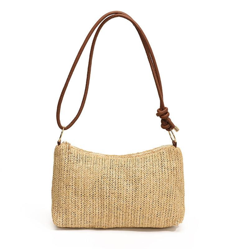 Summer Women Woven Bag With Zipper Closure For Casual Daily Use