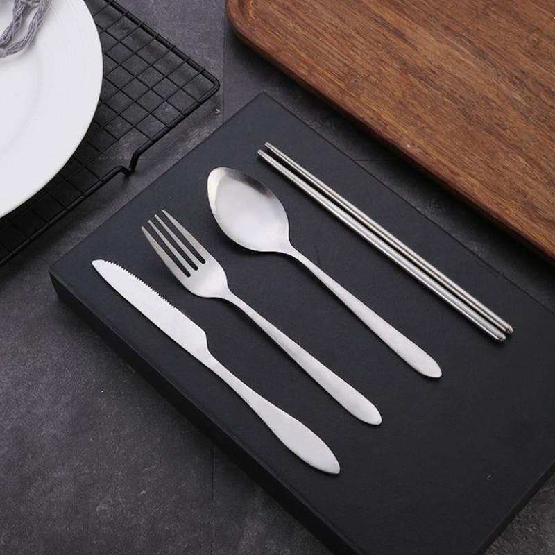 4ks/sada Travel Camping Příbory Sada přenosného nádobí Nerezová hůlka