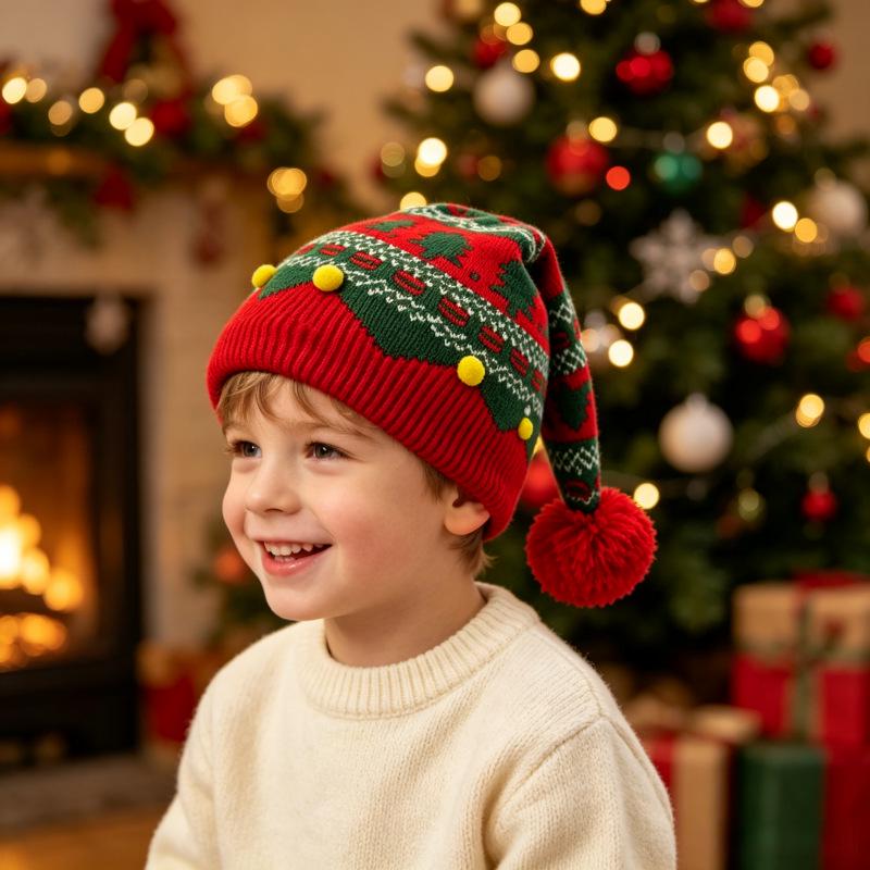 Jacquard Tassel Christmas Hat: Warm Parent-Child Knit for Women - Winter Holiday Decoration