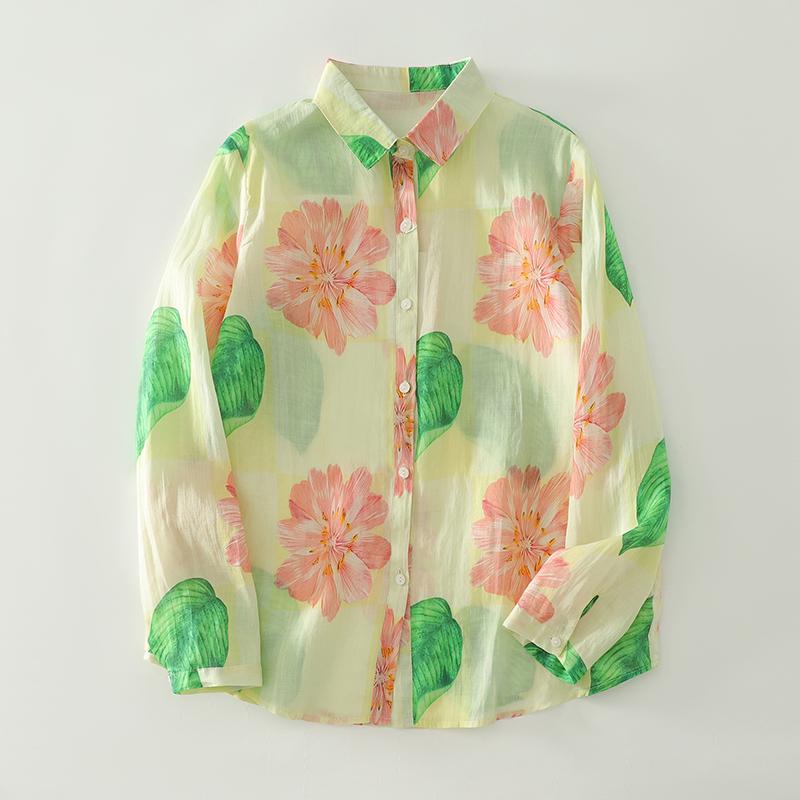 DIMANAF 2025 Autumn New Plus Size Women Blouse Tops Shirts Tees Casual Loose Print Floral Cotton Long Sleeve