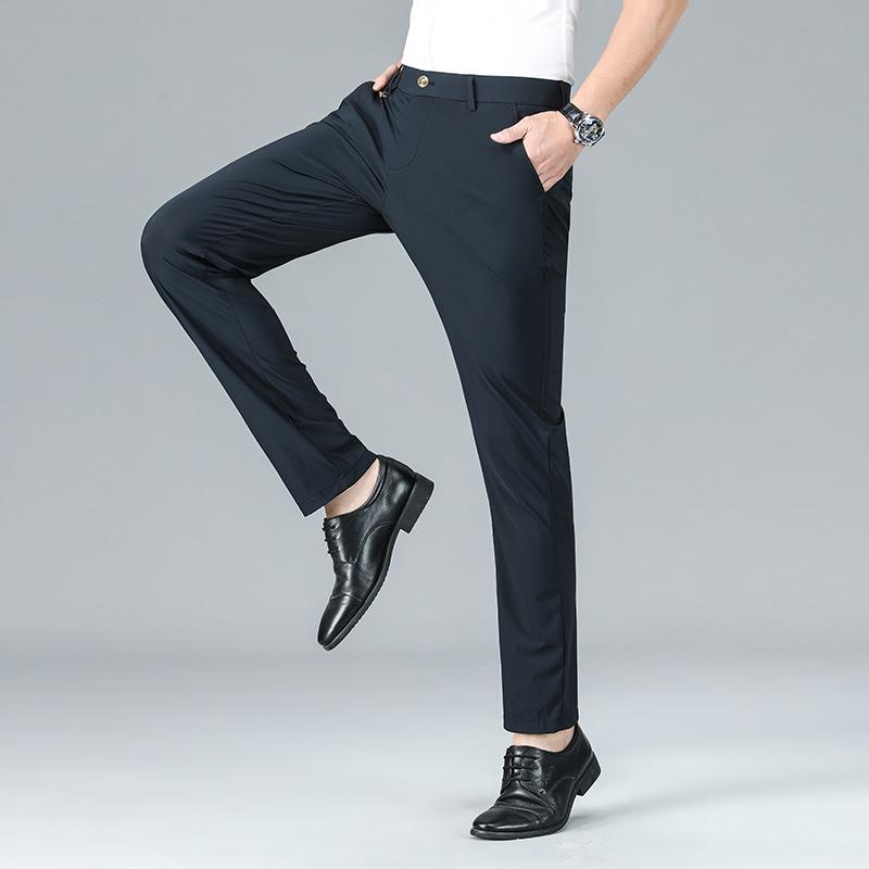 Men's Four-Way Stretch Casual Pants: Autumn/Winter Straight-Fit, High-Elastic Business Trousers