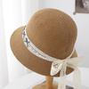 Breathable New Hat Women's Bucket Hat Spring and Summer Bow Lace Streamer Hollow Sunscreen Sunshade Sun Hat