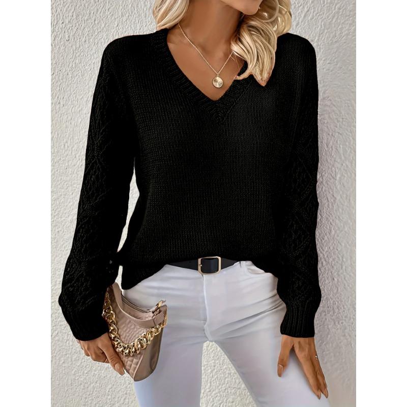 2026 Fashion Casual Sweaters Tops For Womens Solid V Neck Knit Sweater Fall Pullover Knit