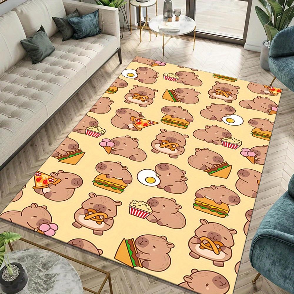 Cute Capybara Cartoon Carpet Mat Rug Home Decoration for Kids Room Living Room Playful Animal Design Living Room Decoration