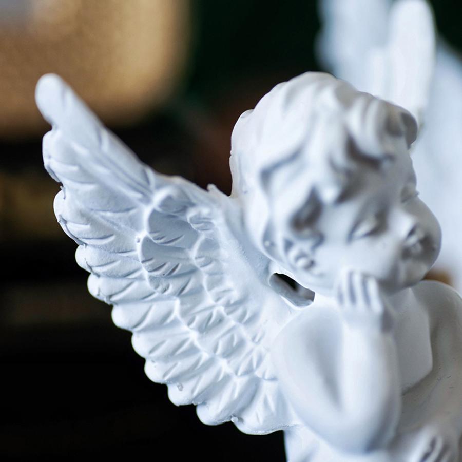 Set of 2 Cherubs Angels Resin Gold Angel Statue Figurine, Indoor Outdoor Home Garden Decoration, Adorable White Angel Sculpture