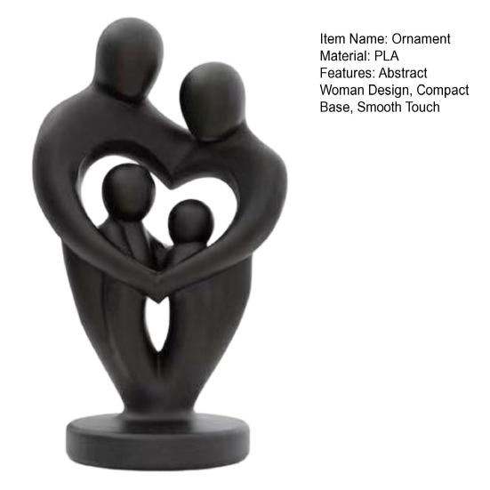 Abstract Woman Statue, Matte Black Resin Art Sculpture, Family of Four Hollow Love Shape Statue for Modern Minimalist Home Decor