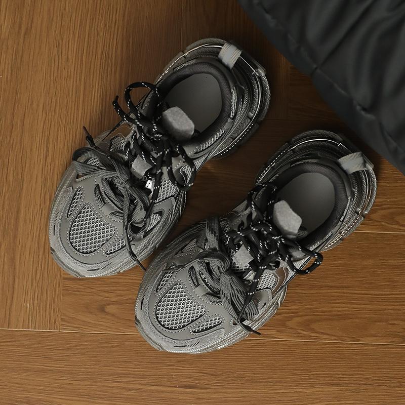 

[sheii]~ Ретро туфли из коровьей кожи на толстой подошве с сеткой, папины кроссовки, модная универсальная спортивная обувь 35 серый