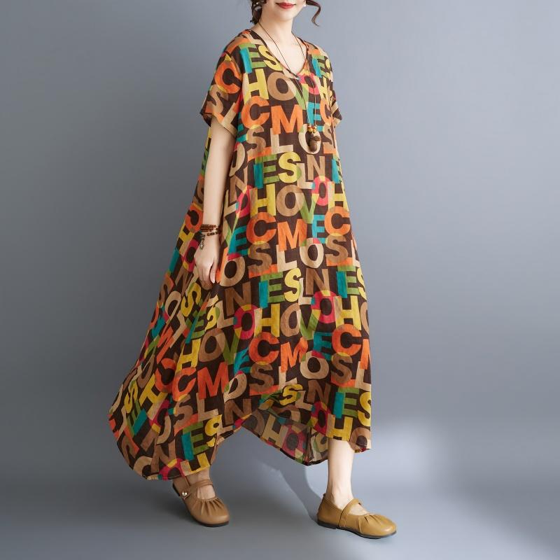 DIMANAF New 2026 Summer Women Plus Size Beach Long Dress Sundress Loose Casual Maxi Lady Floral Print Dress