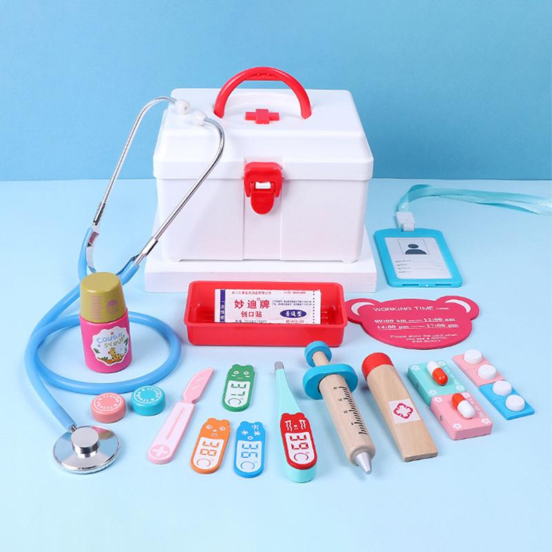 Wooden Pretend Play Doctor Educational Toy Simulation Medical Tool Medical Storage Bag Nurse Acssories Set Toy Gift for Kid