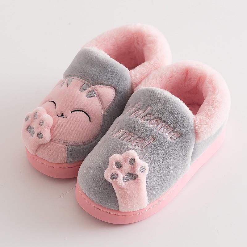Children's Cartoon Cotton Slippers – Warm Indoor Shoes for Boys and Girls, with Heels for Autumn and Winter