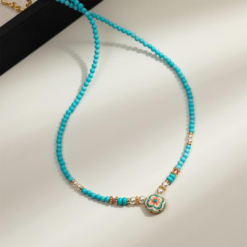 

Бирюзовое эмалевое ожерелье с бусинами: Высококлассная, универсальная ключичная цепочка для женщин