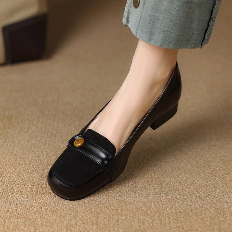 

Four Seasons Wear Square Head Women s Single Shoes New Women s Black Flat Shoes Casual Square Heel One Pedal Rubber Soft Sole 39 чёрный