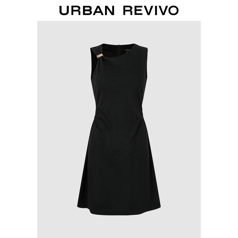 UR2026 Women s Summer Asymmetrical Ruched Golden Button Dress S