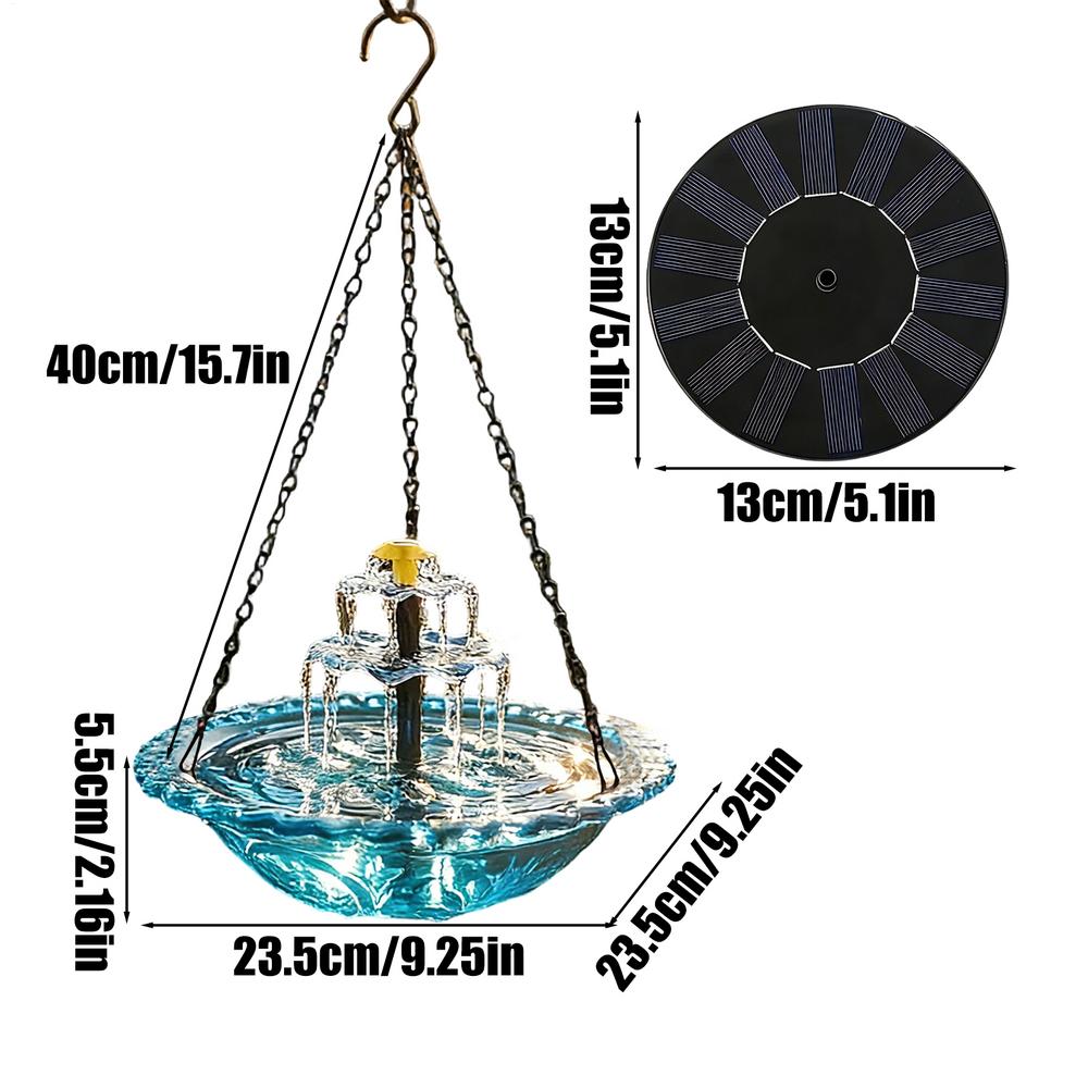 Solar-powered waterfall-style suspended bird bath fountain Bird Water Fountain Backyard Decor Solar Powered Bird Bath Fountain