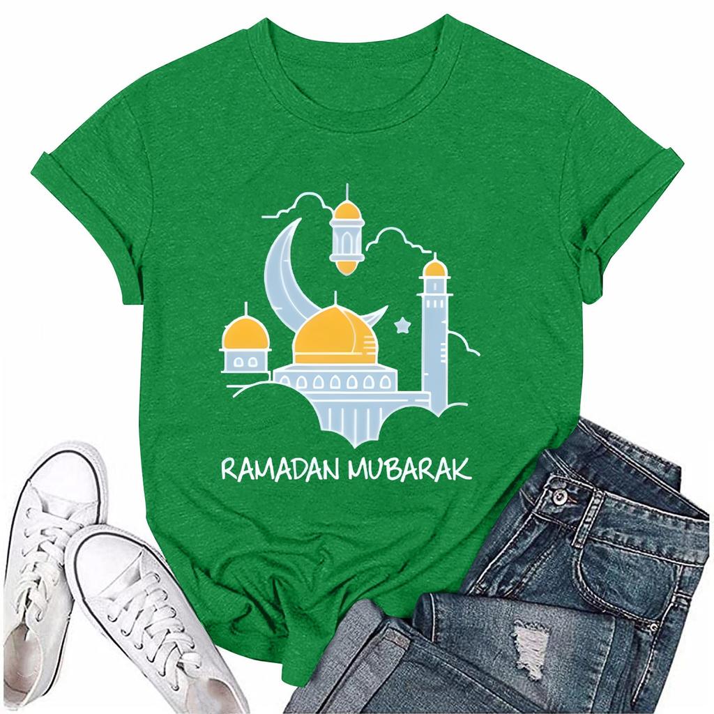 Girls casual loose printed T-shirt round neck pullover short sleeve top