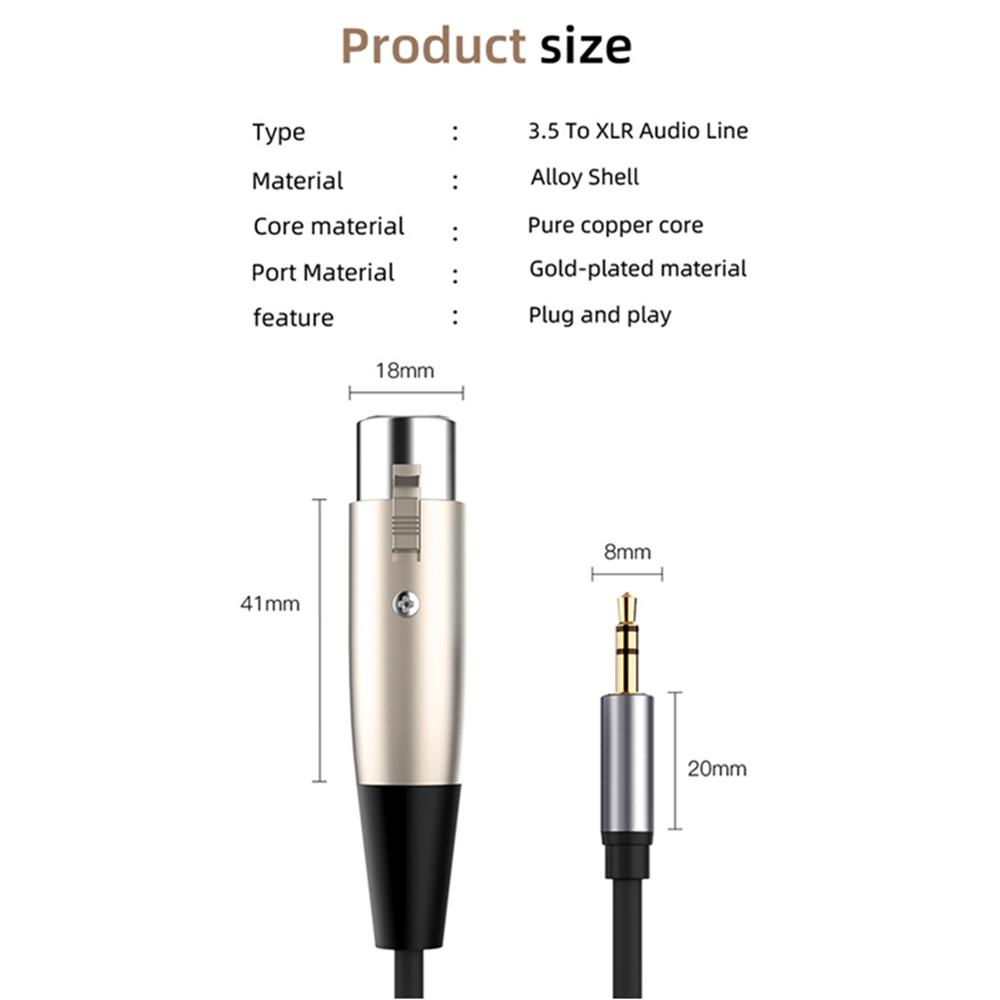4.9Ft 3-Pin XLR Female To 3.5mm TRS Male Balanced Stereo Audio Cable Cord Black
