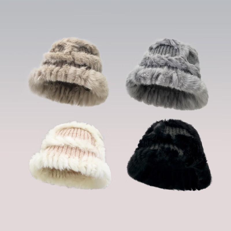 Japanese Style Hand-Knitted Plush Winter Bucket Hat