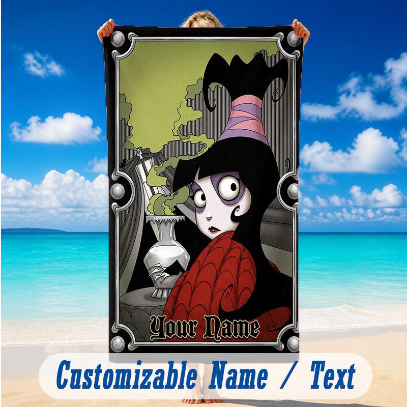 Beach Towel Custom Name Text, Quick Dry Large Towel For Beach HomeBeetlejuice Lydia Deetz