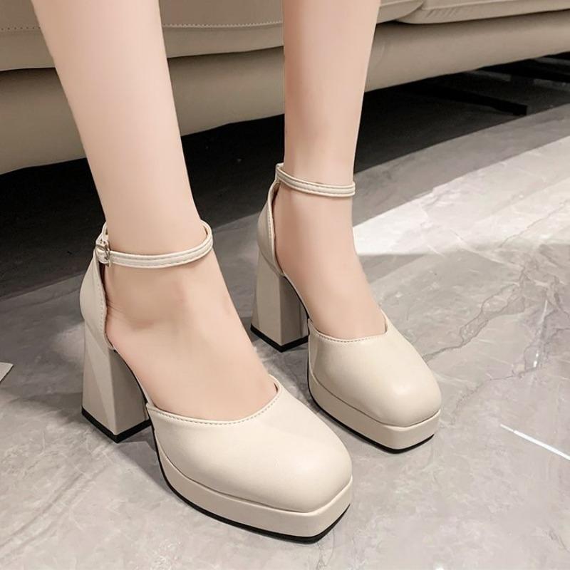Fashion Thick-heeled High-heeled Shoes for Women Spring and Summer New Style Waterproof Platform Simple Black Thick-soled Elegant Shoes