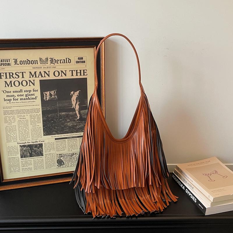 Tote Bag Vintage Tassel Shoulder Bag Women Commuter Large Capacity Bag