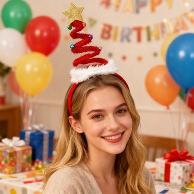 Christmas Headband Spiral Design Glitter Star Decor Secure Fit Hair Hoop Holiday Headband Christmas Party Accessory