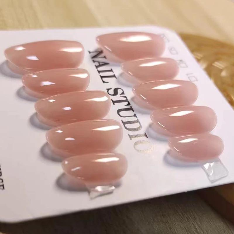 100% Handmade Oval Shape Minimalist Nude Fake Nail Set With Glue & Box Simple Beauty of Nature Artificial NailsFake Nails Reusable