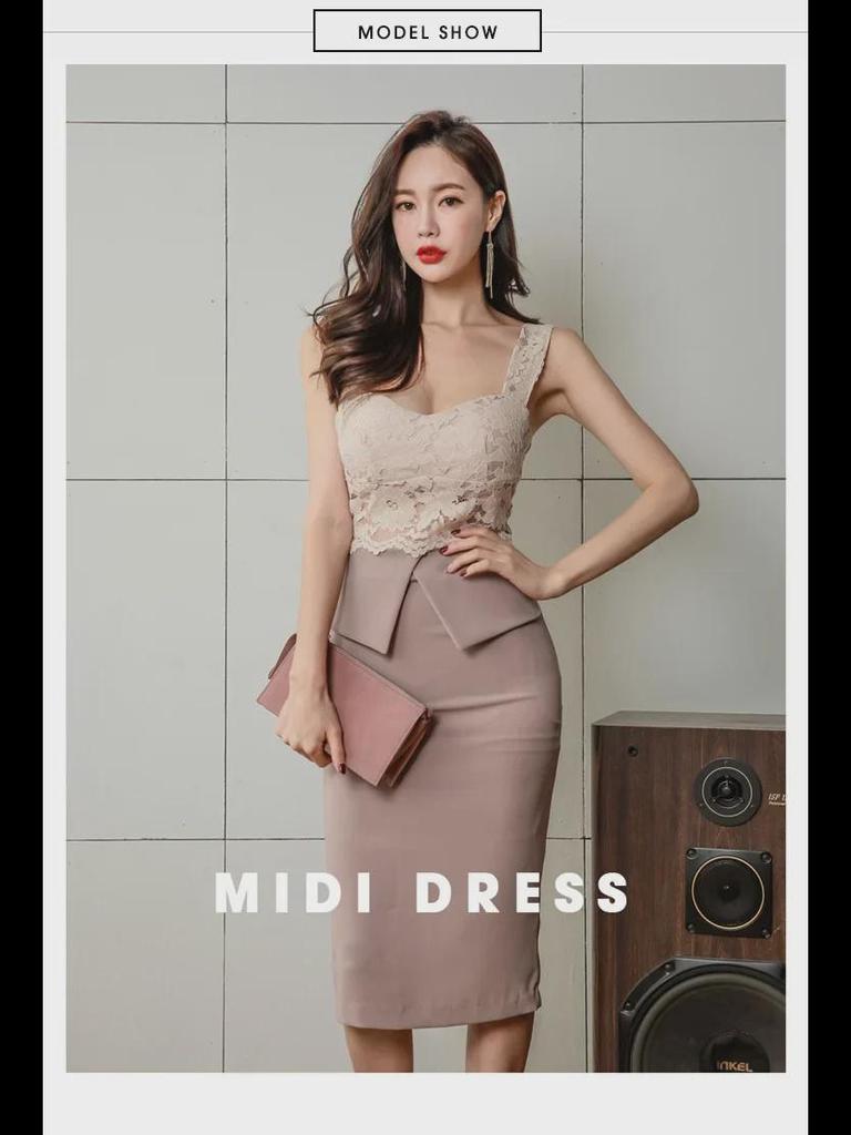 2019 Sommer Koreanisches Spitzen-Hosenträgerkleid – Slim Fit OL-Stil