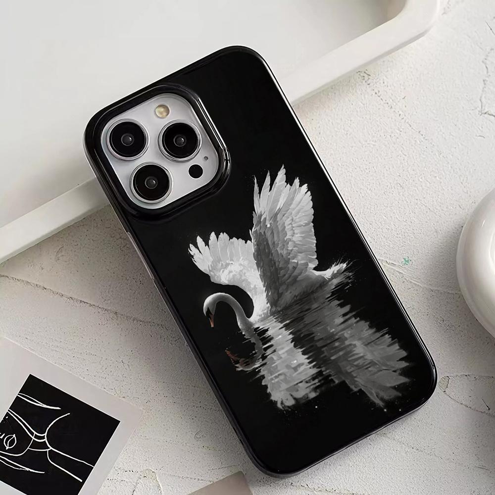 For Iphone 11 Elegant White Swan Design Pattern Phone Case For iPhone 17 Pro Max 16 Plus 15 14 13 12 11 17Air Lychee  Soft Cover