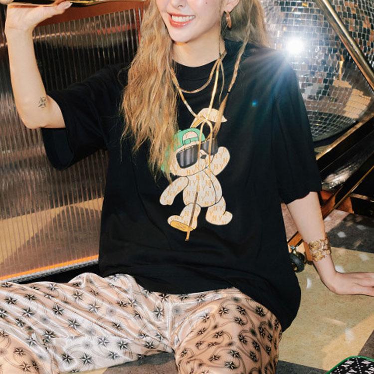 New MLB Drop Shoulder Sleeve T-Shirt Unisex Black 3ATSQ0131-50BKS