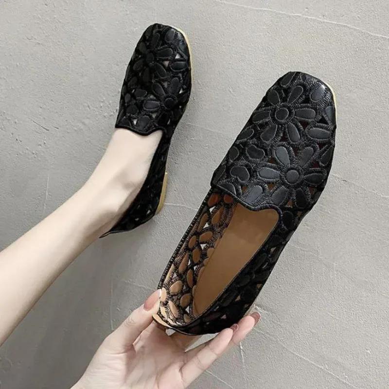 Fashion Women Flats Slip on Loafers Foldable Flats for Women Square Toe Single Shoes Hollow Out Fashion Party Casual Fashion Woman Shoes