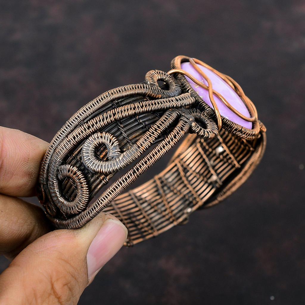 Phosphosiderite Cuff Bracelet Copper Wire Wrapped Gemstone Bangle Adjustable Cuff Copper Jewelry For Gift Handmade Phosphosiderite Jewelry