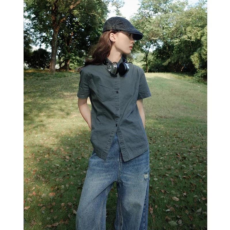 

Solid Color Slim Fit Women s Short Sleeved Shirts with Fashionable Design Front Shoulder Tops Versatile Ladies Clothing One Size